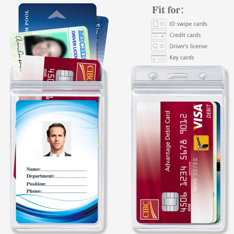 Kaptron ID Badge Holder with Metal Badge Clips â€“ Waterproof Sealable Clear Plastic Vertical ID Card Holder for Work ID, Key Card, Driverâ€™s License (Vertical 10 Pack) - Image 3